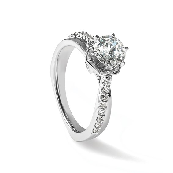 14k White Gold Hexagon Semi-Mount Diamond Peg Set Engagement Ring