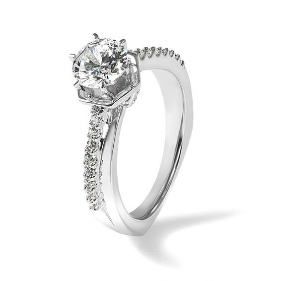 14k White Gold Hexagon Semi-Mount Diamond Peg Set Engagement Ring