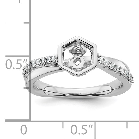 14k White Gold Hexagon Semi-Mount Diamond Peg Set Engagement Ring