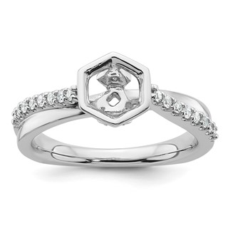 14k White Gold Hexagon Semi-Mount Diamond Peg Set Engagement Ring