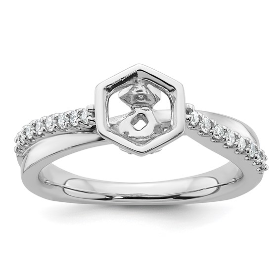 14k White Gold Hexagon Semi-Mount Diamond Peg Set Engagement Ring