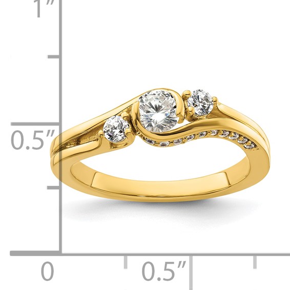 14k Three Stone Bezel Center Diamond Semi-Mount Including 2-2.5mm Side Stones Engagement Ring