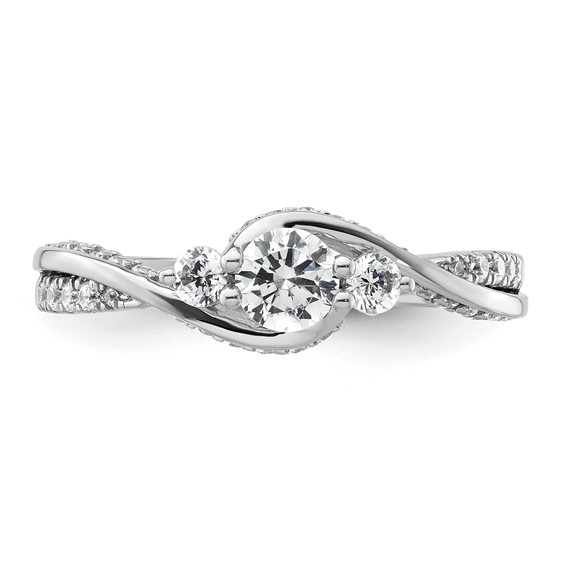 14k White Gold Three Stone Diamond Semi-Mount Including 2-2.5mm Side Stones Engagement Ring
