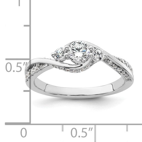 14k White Gold Three Stone Diamond Semi-Mount Including 2-2.5mm Side Stones Engagement Ring