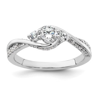14k White Gold Three Stone Diamond Semi-Mount Including 2-2.5mm Side Stones Engagement Ring