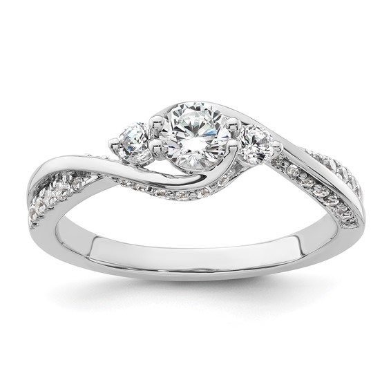 14k White Gold Three Stone Diamond Semi-Mount Including 2-2.5mm Side Stones Engagement Ring