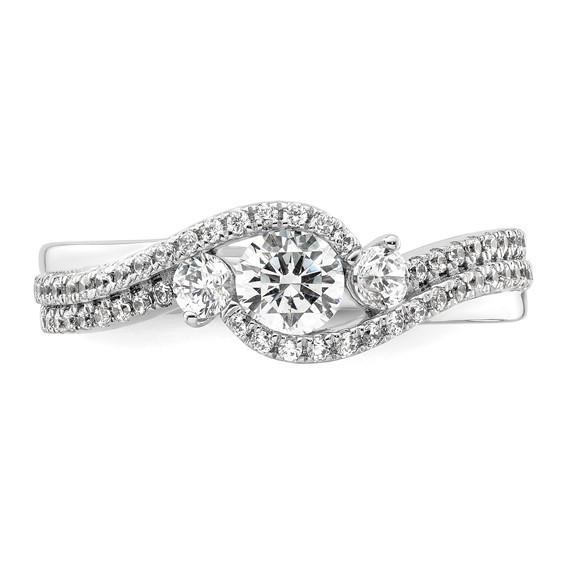 14k White Gold Three Stone ByPass Diamond Semi-Mount Including 2-2.7mm Side Stones Engagement Ring