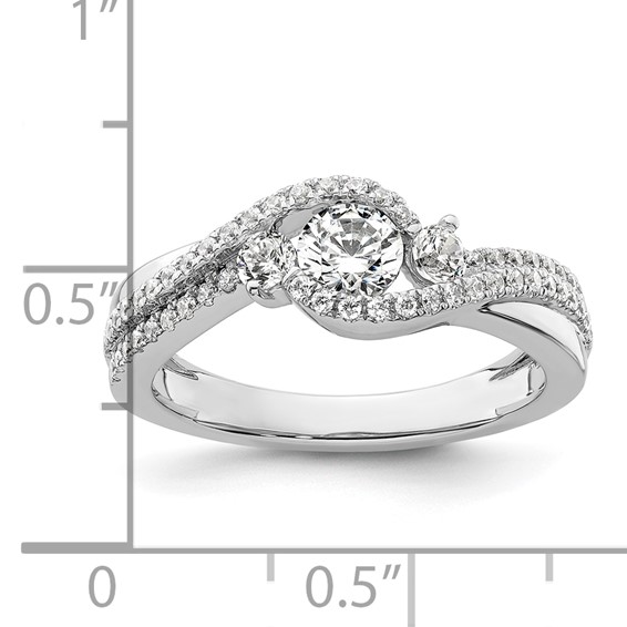 14k White Gold Three Stone ByPass Diamond Semi-Mount Including 2-2.7mm Side Stones Engagement Ring