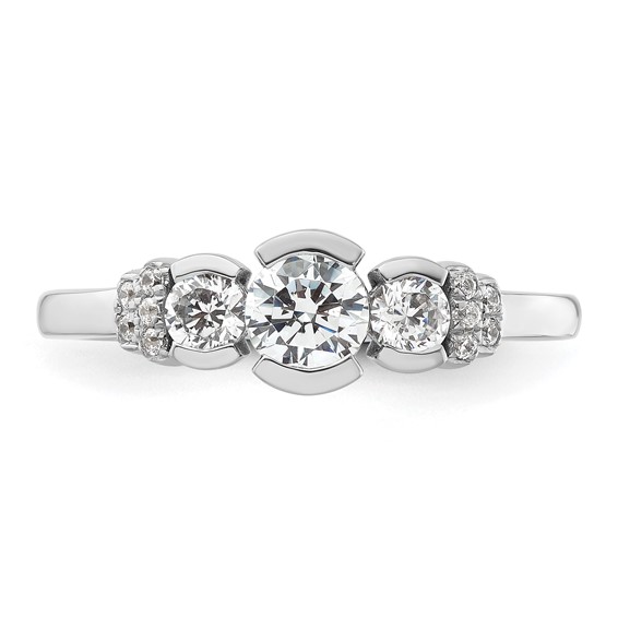 14k White Gold Three Stone Bezel Diamond Semi-Mount Including 2-3.1mm Side Stones Engagement Ring