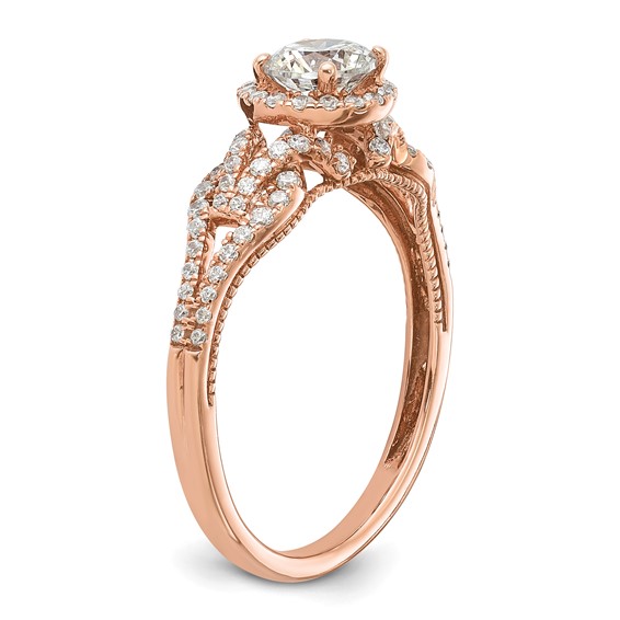 14k Rose Gold Round Halo Diamond Semi-Mount Engagement Ring