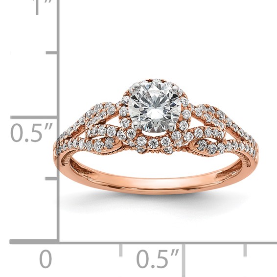 14k Rose Gold Round Halo Diamond Semi-Mount Engagement Ring