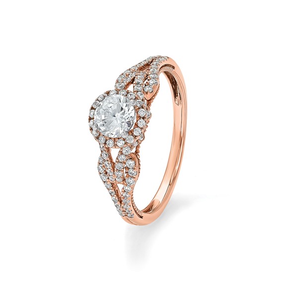 14k Rose Gold Round Halo Diamond Semi-Mount Engagement Ring