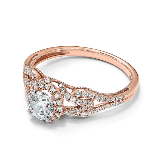 14k Rose Gold Round Halo Diamond Semi-Mount Engagement Ring