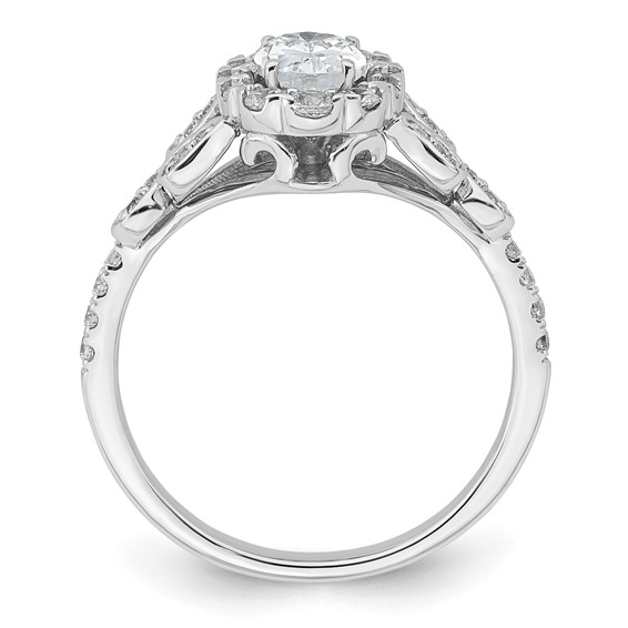 14k White Gold Vintage Oval Halo Diamond Semi-Mount Engagement Ring