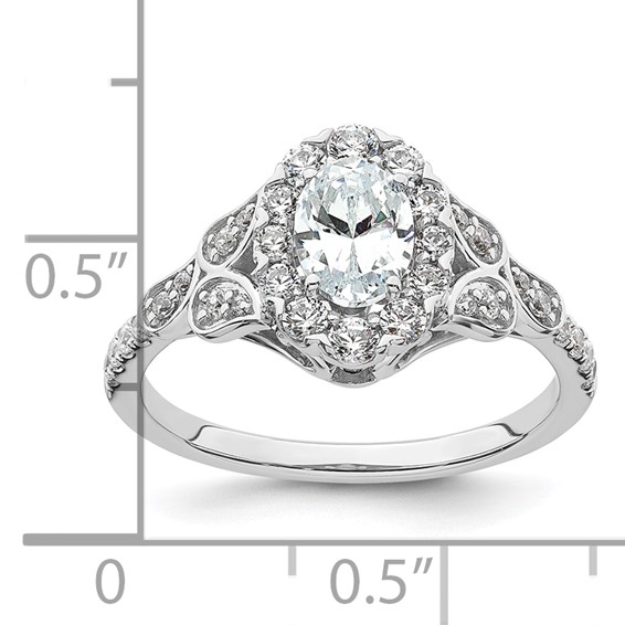 14k White Gold Vintage Oval Halo Diamond Semi-Mount Engagement Ring