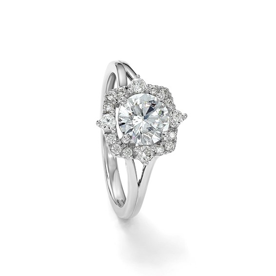 14k White Gold Halo Diamond Semi-Mount Engagement Ring