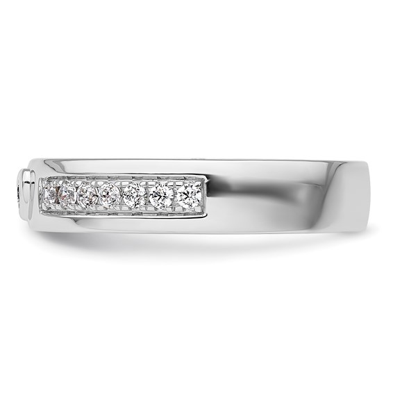14k White Gold Heart Diamond Mens Complete Wedding Band