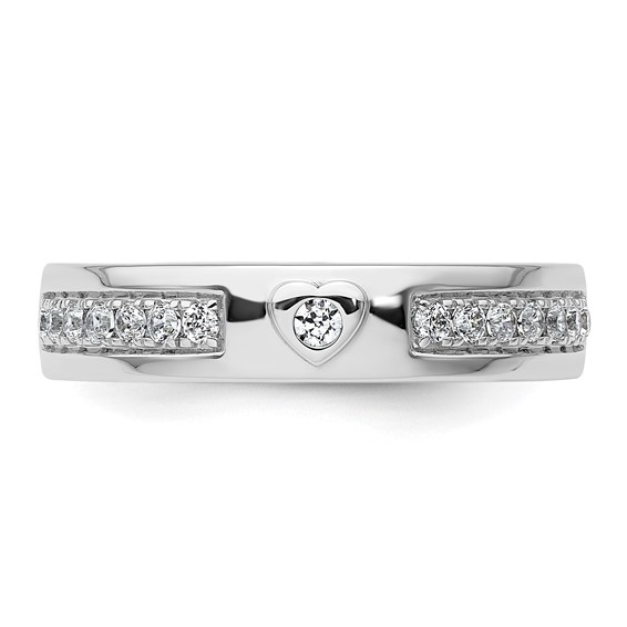 14k White Gold Heart Diamond Mens Complete Wedding Band