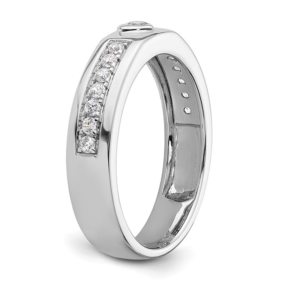 14k White Gold Heart Diamond Mens Complete Wedding Band