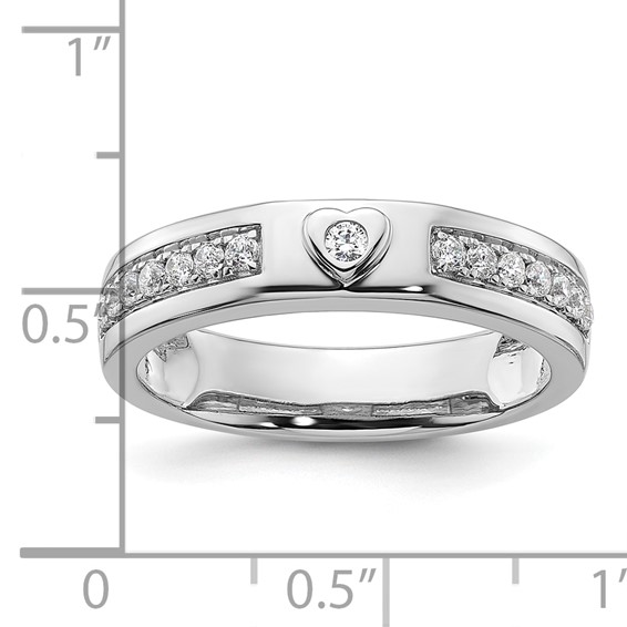 14k White Gold Heart Diamond Mens Complete Wedding Band