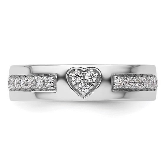 14k White Gold Heart Diamond Womens Complete Wedding Band