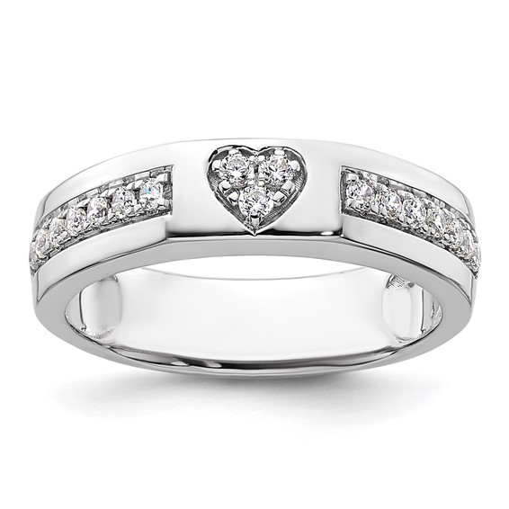 14k White Gold Heart Diamond Womens Complete Wedding Band