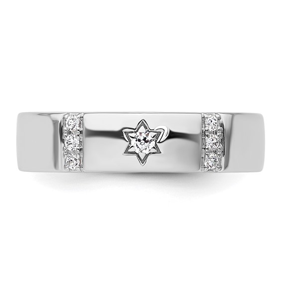 14k White Gold Star of David Diamond Womens Complete Wedding Band