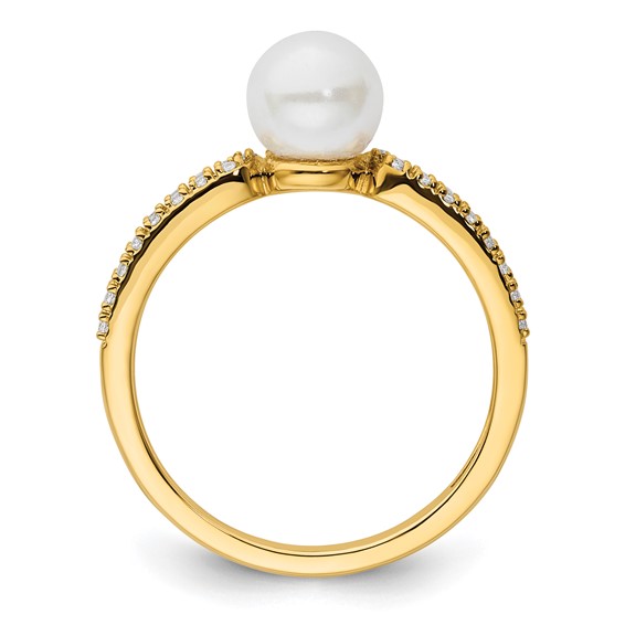 14K Polished White Freshwater Cultured Pearl and 1/10 carat Diamond Fashion Ring