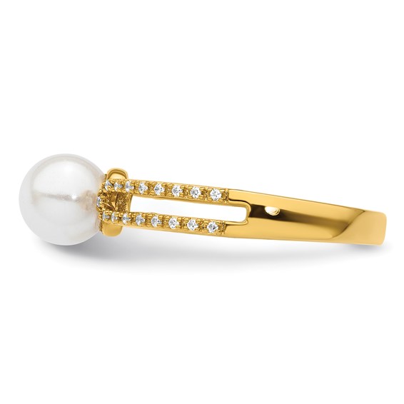 14K Polished White Freshwater Cultured Pearl and 1/10 carat Diamond Fashion Ring