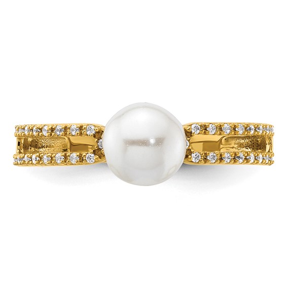 14K Polished White Freshwater Cultured Pearl and 1/10 carat Diamond Fashion Ring