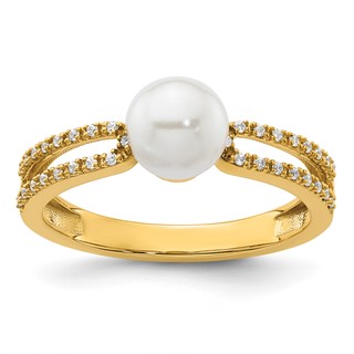 14K Polished White Freshwater Cultured Pearl and 1/10 carat Diamond Fashion Ring
