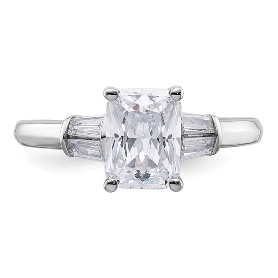 Gold Diamond Radiant and Baguette 3-Stone Bridal Rings