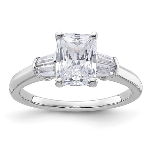 14K White Gold 0.38 Carat Lab Grown Diamond VS+ F+ 1.50 Carat Radiant Center Semi Mount Three Stone Engagement Ring