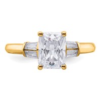 14K Yellow Gold 1.88 Carat Certified Lab Grown Diamond VS+ F+ Radiant Ring with Tapered Baguette Complete Three Stone Engagement view 4