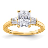 14K Yellow Gold 1.88 Carat Certified Lab Grown Diamond VS+ F+ Radiant Ring with Tapered Baguette Complete Three Stone Engagement view 1