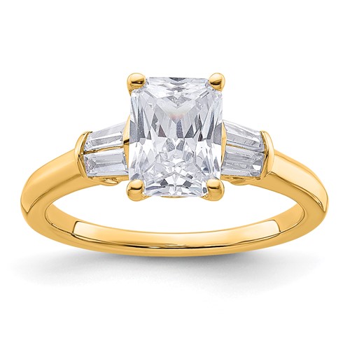 14K Yellow Gold 1.88 Carat Certified Lab Grown Diamond VS+ F+ Radiant Ring with Tapered Baguette Complete Three Stone Engagement