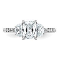14K White Gold 1.62 Carat Certified Lab Grown Diamond VS+ F+ Radiant Ring with Half Moon Complete Three Stone Engagement view 4