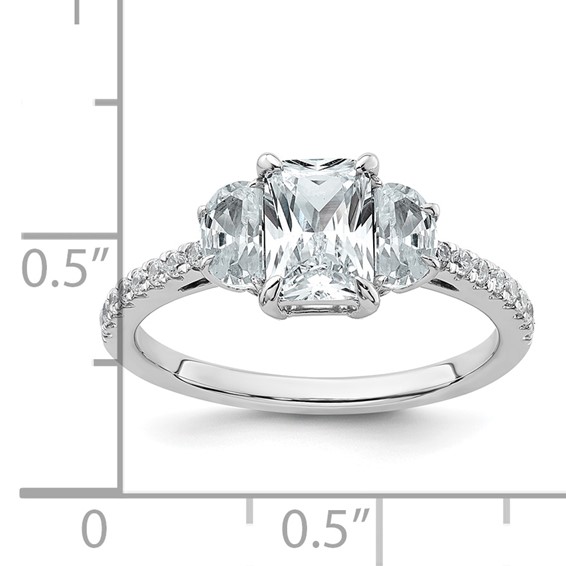 Gold Diamond Radiant and Half-moon 3-Stone Bridal Rings