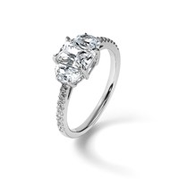 14K White Gold 1.62 Carat Certified Lab Grown Diamond VS SI+ G+ Radiant Ring with Half Moon Complete Three Stone Engagement view 3