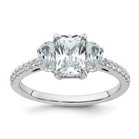 14K White Gold 1.62 Carat Certified Lab Grown Diamond VS+ F+ Radiant Ring with Half Moon Complete Three Stone Engagement view 1