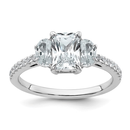 14K White Gold 1.62 Carat Certified Lab Grown Diamond VS+ F+ Radiant Ring with Half Moon Complete Three Stone Engagement