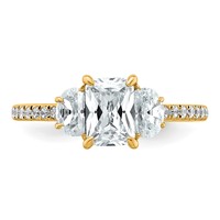 14K Yellow Gold 1.62 Carat Certified Lab Grown Diamond VS+ F+ Radiant Ring with Half Moon Complete Three Stone Engagement view 4