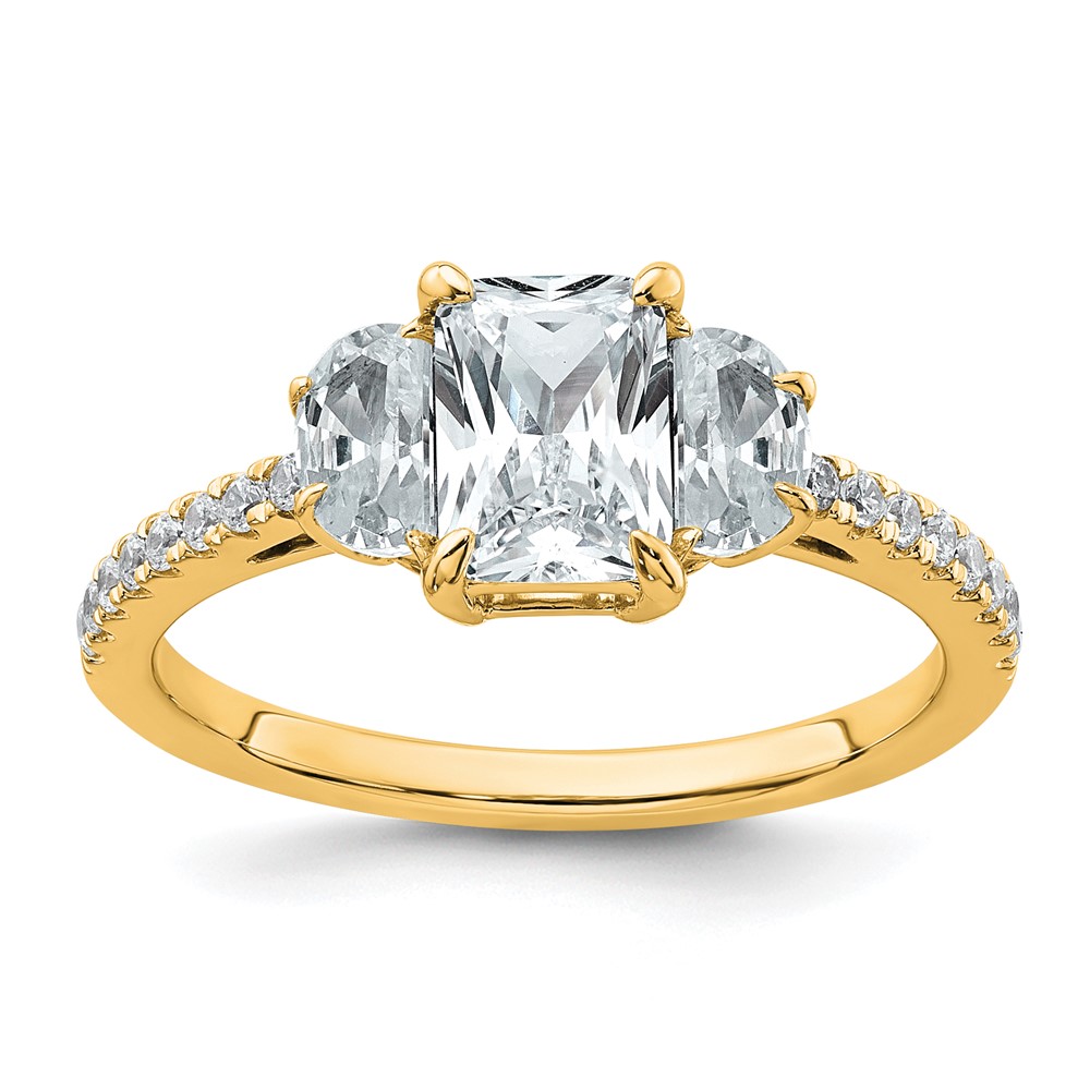 14K Yellow Gold 1.62 Carat Certified Lab Grown Diamond VS+ F+ Radiant Ring with Half Moon Complete Three Stone Engagement