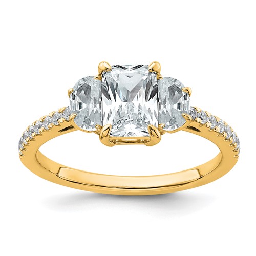 14K Yellow Gold 1.62 Carat Certified Lab Grown Diamond VS+ F+ Radiant Ring with Half Moon Complete Three Stone Engagement