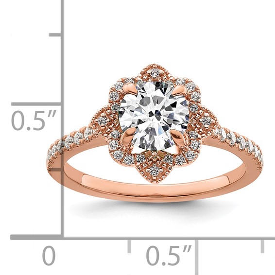 14k Rose Gold Semi-mount Diamond Round Halo Engagement Ring
