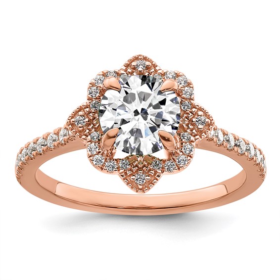 14k Rose Gold Semi-mount Diamond Round Halo Engagement Ring