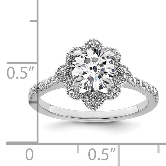 14k White Gold Semi-mount Diamond Round Halo Engagement Ring