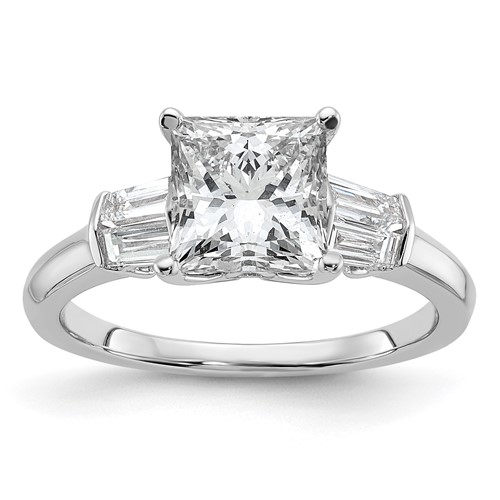 14K White Gold 0.50 Carat Lab Grown Diamond VS+ F+ 1.50 Carat Center Princess Semi Mount Three Stone Engagement Ring