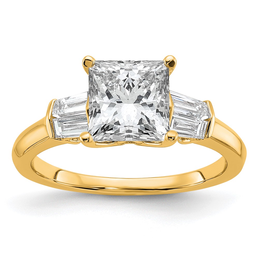 14K Yellow Gold 2 Carat Certified Lab Grown Diamond VS+ F+ Princess Complete Three Stone Engagement Ring