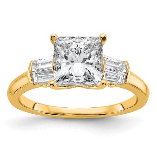 14K Yellow Gold 2 Carat Certified Lab Grown Diamond VS+ F+ Princess Complete Three Stone Engagement Ring